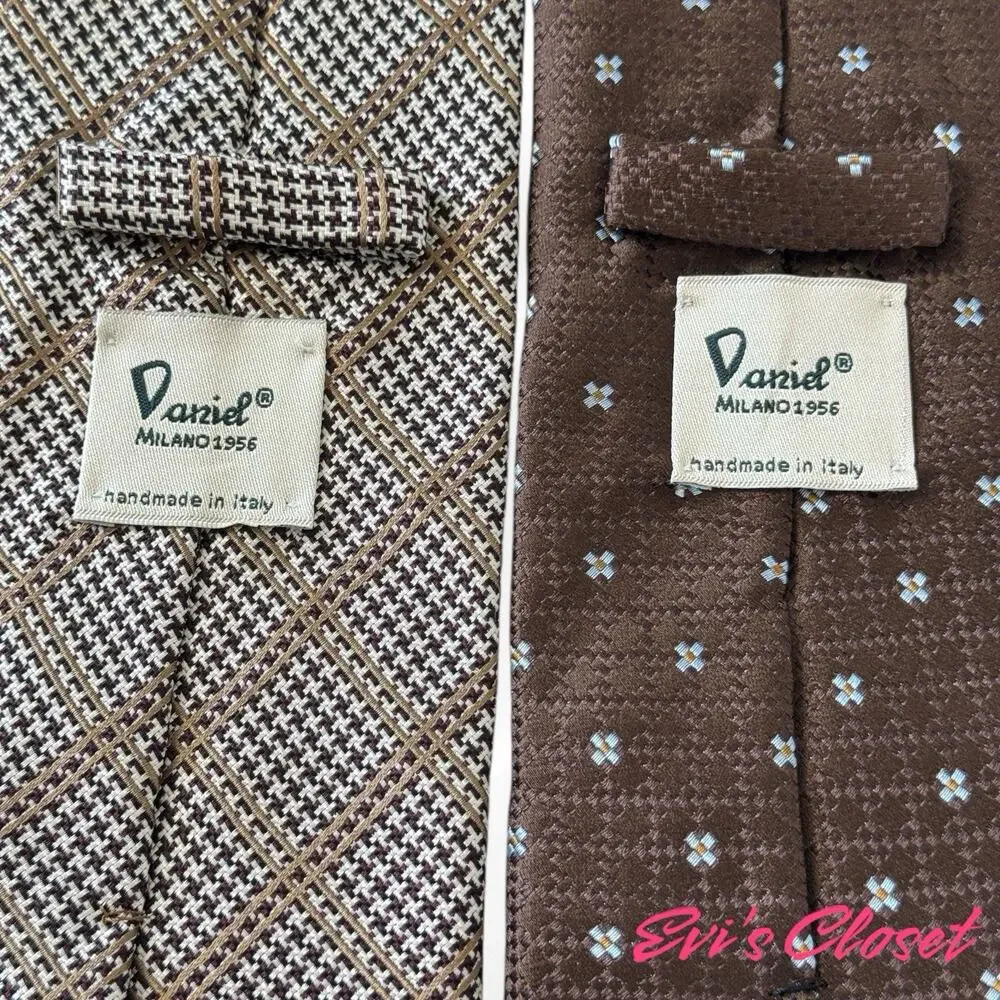 Daniel Milano Men Fashion Classic Italian  Neck Tie L. Brown Silk La Foderata